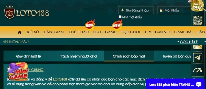 Nội dung của Chính sách bảo mật loto188